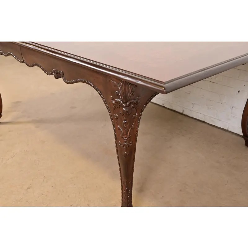 Baker Furniture Italian Provincial Louis XV Carved Cherry and Inlaid Burl Wood Extension Dining Table - Image 13