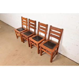 Limbert Antique Mission Oak Arts & Crafts Ladder Back Dining Chairs, Set of Four