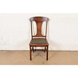 Limbert Style Antique Arts & Crafts Carved Oak Side Chair or Dining Chair, Circa 1900