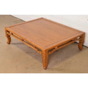 Michael Taylor for Baker Furniture Mid-Century Hollywood Regency Chinoiserie Carved Elm Wood Coffee Table
