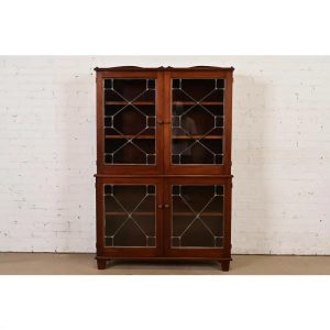 R. J. Horner Style Antique Arts & Crafts Mahogany Leaded Glass Bookcase, Circa 1920s