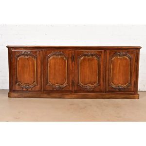 Baker Furniture French Provincial Louis XV Carved Walnut Sideboard or Bar Cabinet, Circa 1960s