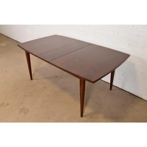 Broyhill Brasilia Mid-Century Modern Walnut Boat-Shaped Extension Dining Table, Newly Refinished
