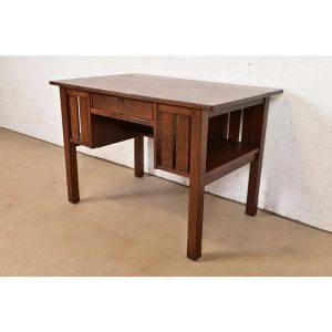 L. & J. G. Stickley Antique Mission Oak Arts & Crafts Desk With Built-in Bookcases, Newly Refinished