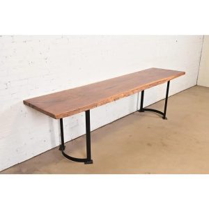 Nakashima Style Modern Studio Crafted Monumental Live Edge Solid Walnut Slab Iron Base Console Table