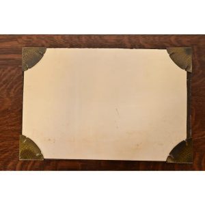 Roycroft Arts & Crafts Brass Finished Hammered Copper Blotter Corners With Desk Blotter, Circa 1920s