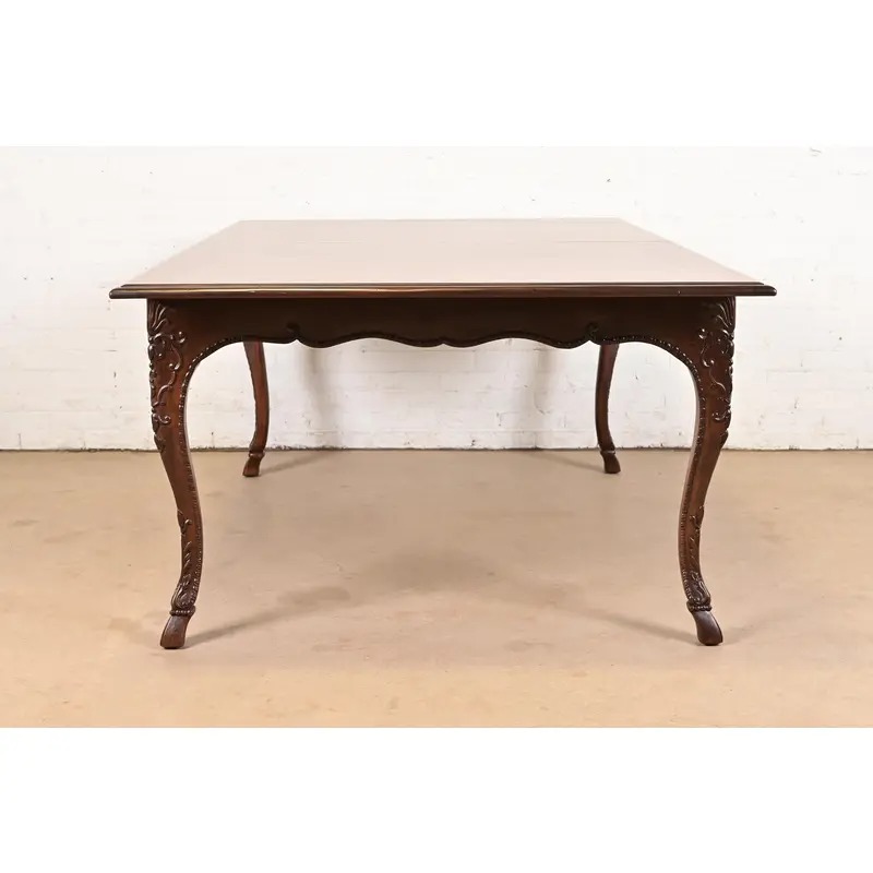 Baker Furniture Italian Provincial Louis XV Carved Cherry and Inlaid Burl Wood Extension Dining Table - Image 15