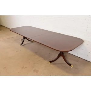 Councill Furniture Georgian Banded Mahogany Double Pedestal Extension Dining Table, Newly Refinished