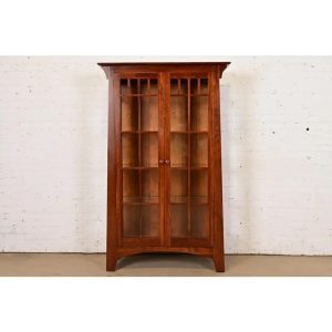 Ethan Allen Arts & Crafts Solid Cherry Wood Lighted Bookcase or Display Cabinet