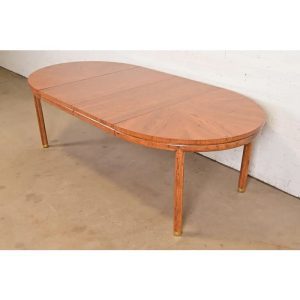 Henredon Mid-Century Hollywood Regency Pecan Wood Extension Dining Table, Newly Refinished