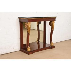 Kindel Furniture Empire Carved Mahogany and Gold Gilt Console Table With Mirrored Back