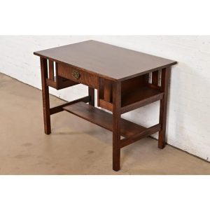 Stickley Brothers Antique Mission Oak Arts & Crafts Desk With Built-in Bookcases, Newly Refinished