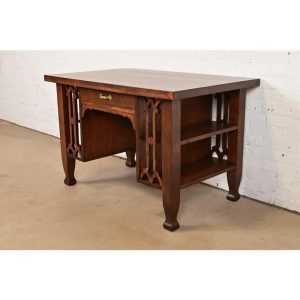 Stickley Brothers Style Antique Mission Oak Arts & Crafts Desk With Built-in Bookcases, Newly Refinished