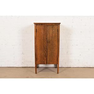Stickley Brothers Style Antique Mission Tiger Oak Arts & Crafts Music Cabinet, Circa 1900