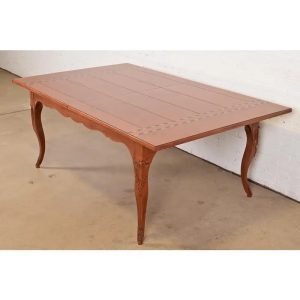 Baker Furniture Italian Provincial Inlaid Cherry Wood Harvest Farm Table, Newly Refinished