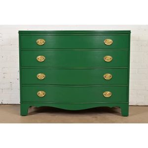 Federal Green Lacquered Mahogany Serpentine Front Dresser Chest by West Michigan Furniture, Newly Refinished