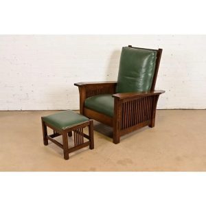 Stickley Mission Oak Arts & Crafts Reclining Morris Lounge Chair With Ottoman