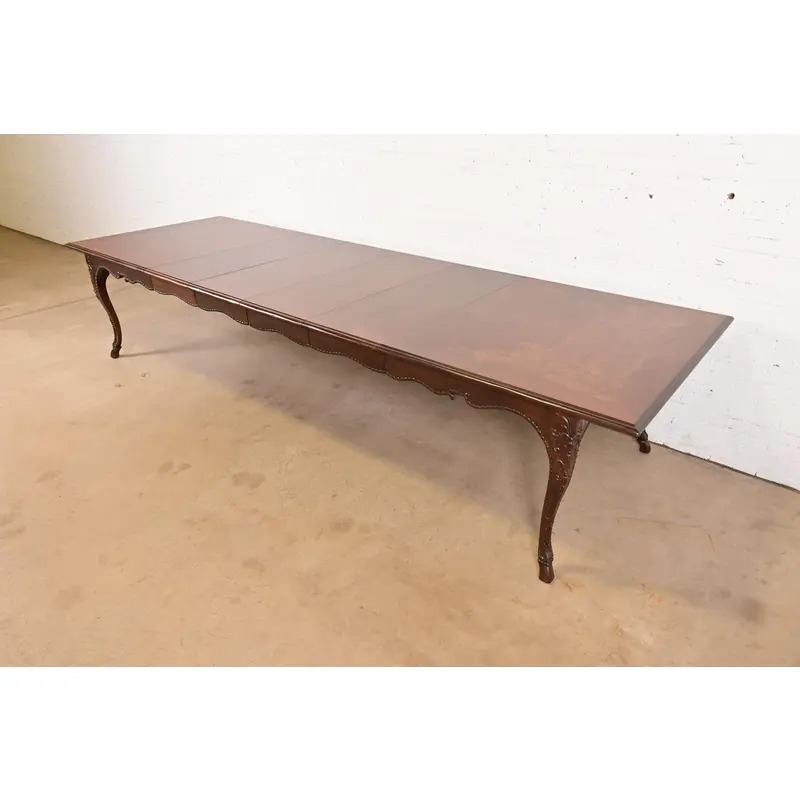 Baker Furniture Italian Provincial Louis XV Carved Cherry and Inlaid Burl Wood Extension Dining Table - Image 2