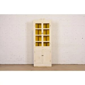 English Country Farmhouse Cream Painted Corner Cabinet, Circa 1930s