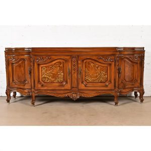 Karges French Provincial Louis XV Chinoiserie Carved Burled Walnut Sideboard Credenza