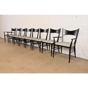 Paul McCobb for Directional Black Lacquered Bow Tie Dining Chairs, Fully Restored