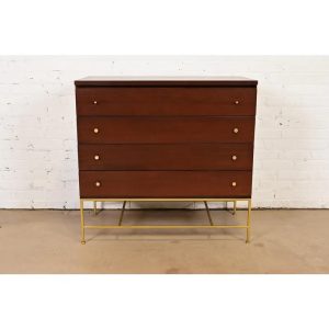 Paul McCobb Irwin Collection Mahogany and Brass Chest of Drawers, Newly Refinished