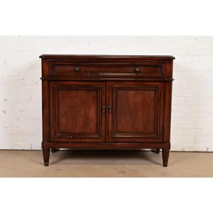 Baker Furniture French Regency Louis XVI Carved Walnut Buffet Server or Bar Cabinet