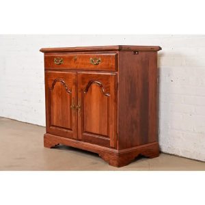 Broyhill Georgian Carved Cherry Wood Flip Top Bar Cabinet or Buffet Server