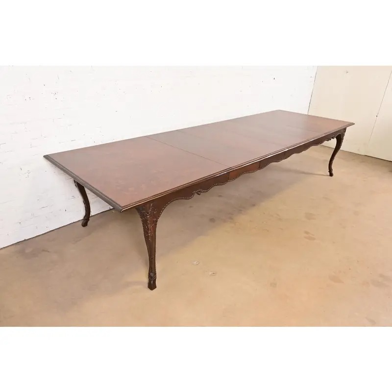 Baker Furniture Italian Provincial Louis XV Carved Cherry and Inlaid Burl Wood Extension Dining Table - Image 3