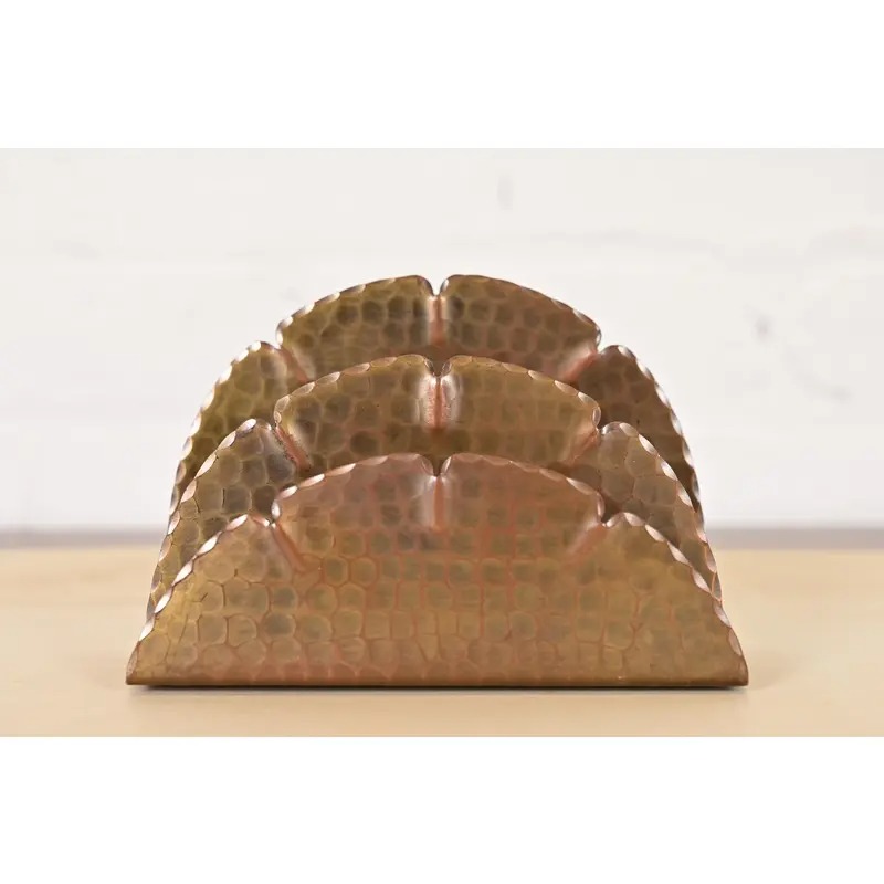 Roycroft Arts & Crafts Hammered Brass Over Copper Letter Rack - Image 2