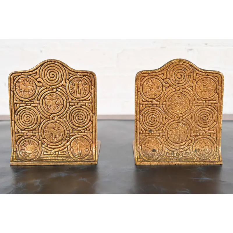 Tiffany Studios New York Bronze Doré Zodiac Bookends, Circa 1910 - Image 2