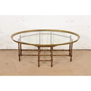 Baker Furniture Hollywood Regency Chinoiserie Faux Bamboo, Brass, and Glass Cocktail Table, Circa 1960s