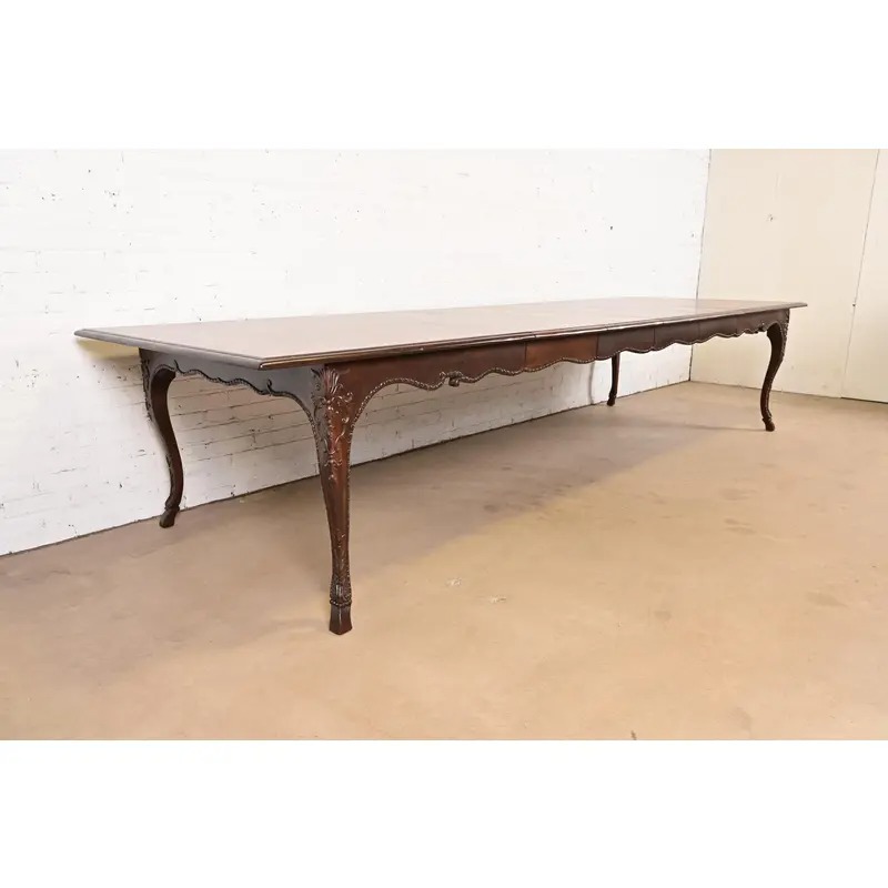 Baker Furniture Italian Provincial Louis XV Carved Cherry and Inlaid Burl Wood Extension Dining Table - Image 4