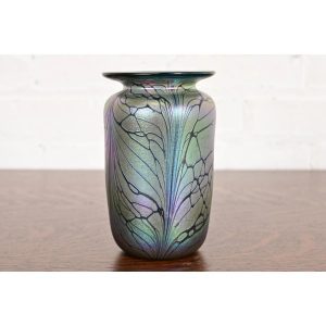 Loetz Style Art Nouveau Iridescent Art Glass Vase