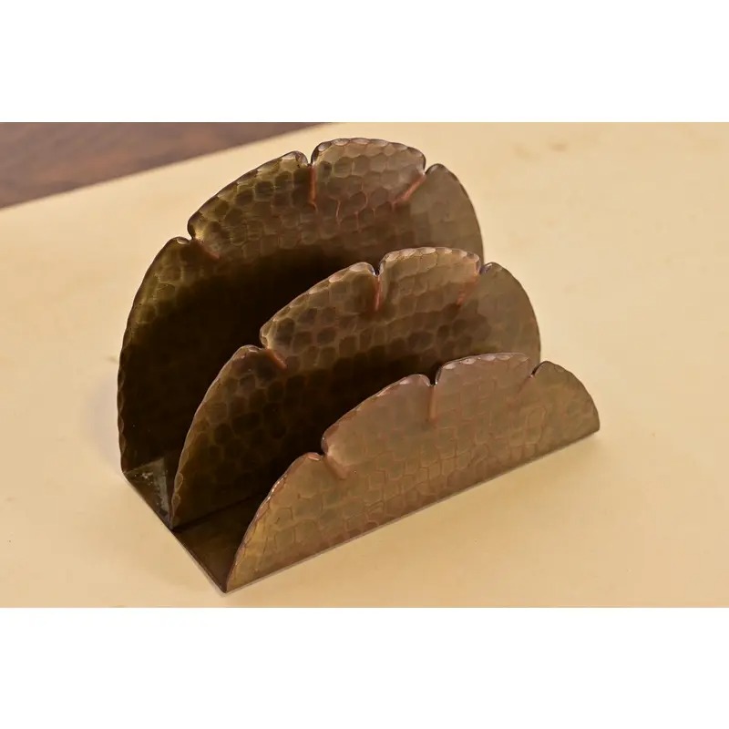 Roycroft Arts & Crafts Hammered Brass Over Copper Letter Rack - Image 4