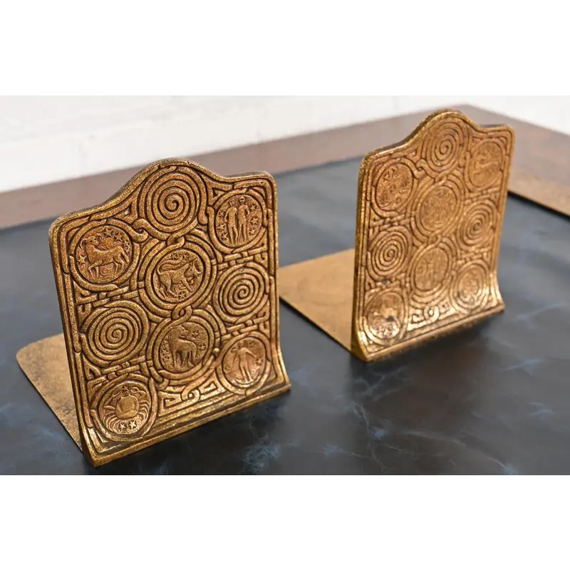 Tiffany Studios New York Bronze Doré Zodiac Bookends, Circa 1910 - Image 4