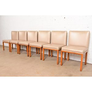 John Widdicomb Style Modern Parsons Leather Dining Chairs, Set of Six