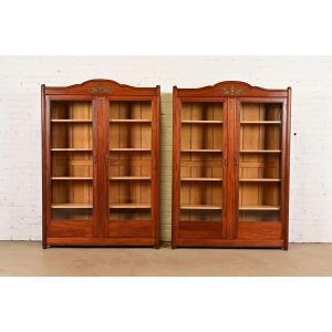 Antique French Empire Mahogany Double Bookcases With Mounted Ormolu, Pair