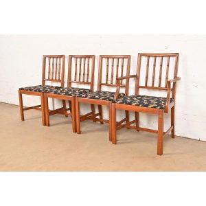 Henredon Style Regency Carved Mahogany Faux Bamboo Dining Chairs, Set of Four