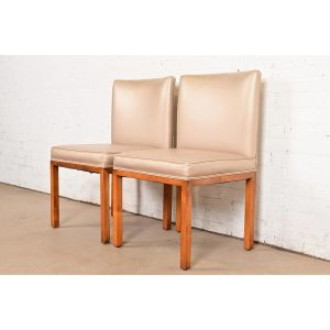 John Widdicomb Style Modern Parsons Leather Side Chairs or Dining Chairs, Pair