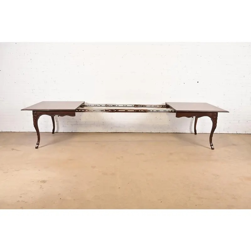 Baker Furniture Italian Provincial Louis XV Carved Cherry and Inlaid Burl Wood Extension Dining Table - Image 6