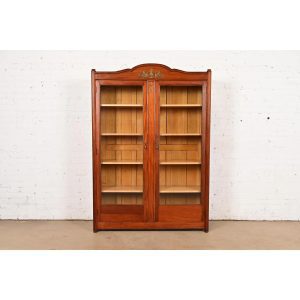 Antique French Empire Mahogany Double Bookcase With Mounted Ormolu, Circa 1890s