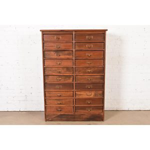 Antique Arts & Crafts Pine 20-Drawer Filing Cabinet or Apothecary Cabinet, Circa 1900