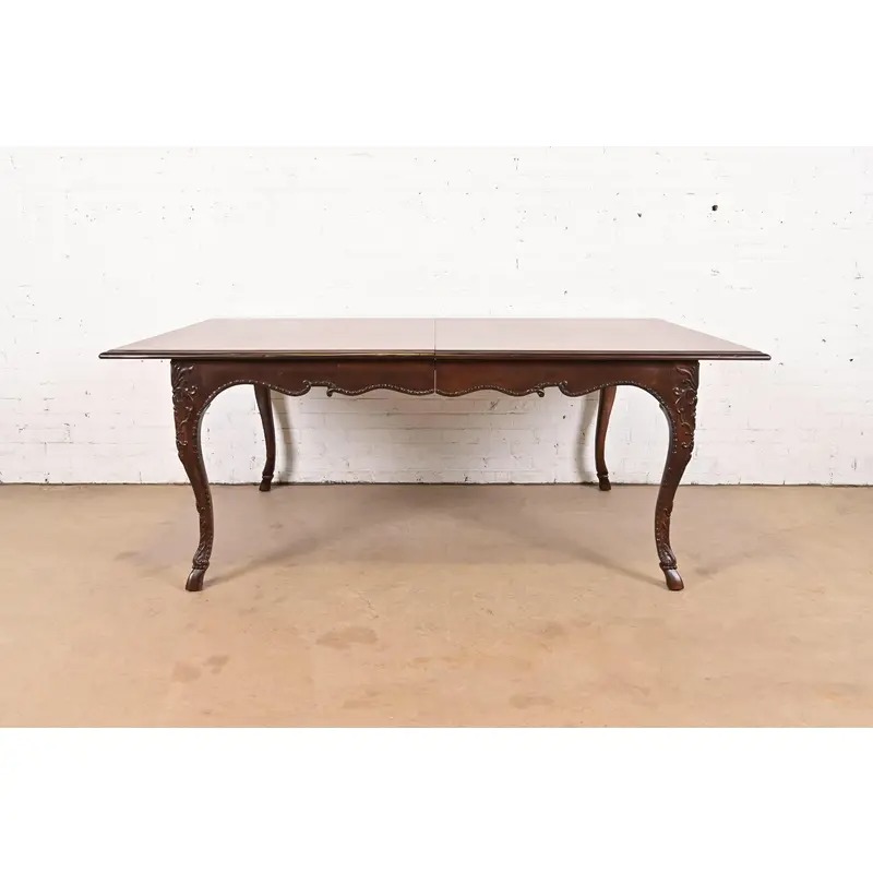 Baker Furniture Italian Provincial Louis XV Carved Cherry and Inlaid Burl Wood Extension Dining Table - Image 7