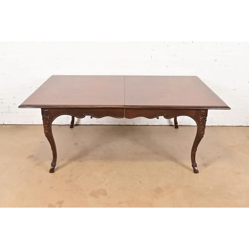 Baker Furniture Italian Provincial Louis XV Carved Cherry and Inlaid Burl Wood Extension Dining Table - Image 8