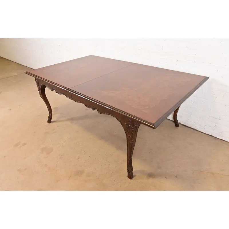 Baker Furniture Italian Provincial Louis XV Carved Cherry and Inlaid Burl Wood Extension Dining Table - Image 9