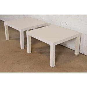 Milo Baughman for Thayer Coggin Mid-Century Modern White Parsons Side Tables, Pair