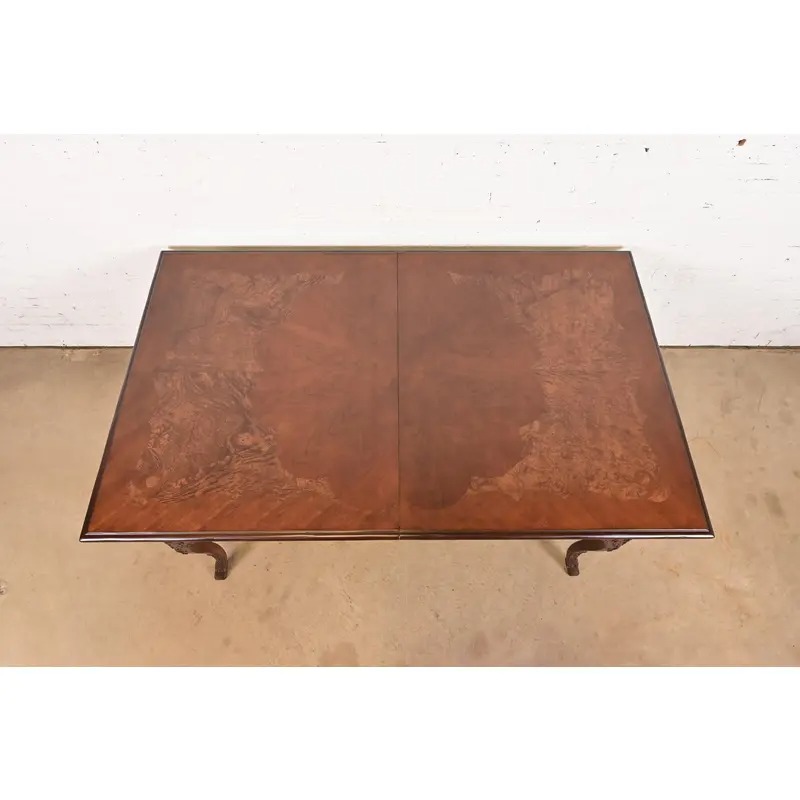 Baker Furniture Italian Provincial Louis XV Carved Cherry and Inlaid Burl Wood Extension Dining Table - Image 10