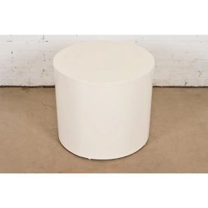 Milo Baughman for Thayer Coggin Mid-Century Modern White Lacquered Drum Side Table, Newly Refinished