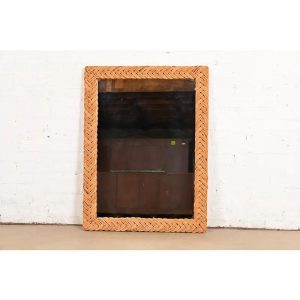Ralph Lauren Style Organic Modern Woven Rattan Wall Mirror